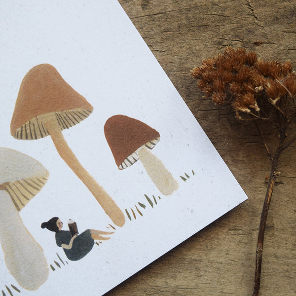 ‘A Quiet Place To Read’ by Gemma Koomen is a greeting card printed in the UK featuring one of her beautiful illustrations painted in gouache and ink.