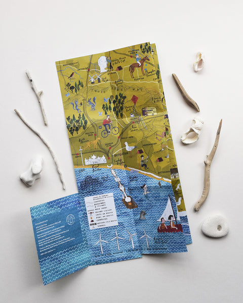 We love this East Sussex Art & Culture Map & Guide for walking and cycling with beautiful illustrations by Benjamin Phillips! The focus of this lovely little fold out map and guide is East Sussex and includes the South Downs, Brighton, Lewes and Newhaven showing the usual mix of outdoor activities and cultural sites.   