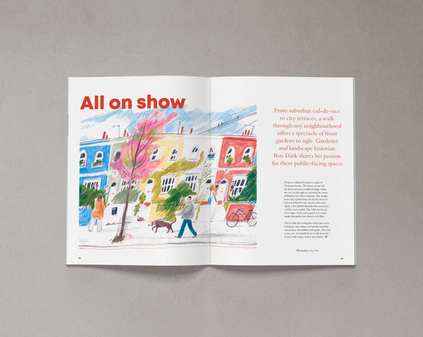 Open pages from Bloom Issue Eleven featuring colourful front gardens and urban gardening