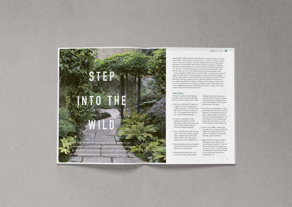 Open pages from Bloom Issue Twelve featuring an immersive urban garden design