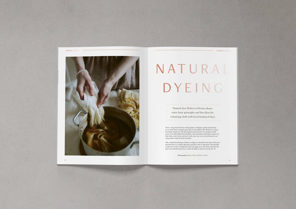 Open pages from Bloom Issue Twelve featuring natural dyeing with plants and botanical colours