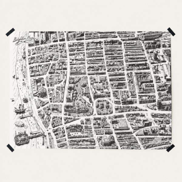 A1 Brighton Map colouring poster featuring a detailed hand-drawn map of central Brighton