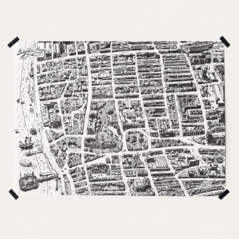 A1 Brighton Map colouring poster featuring a detailed hand-drawn map of central Brighton