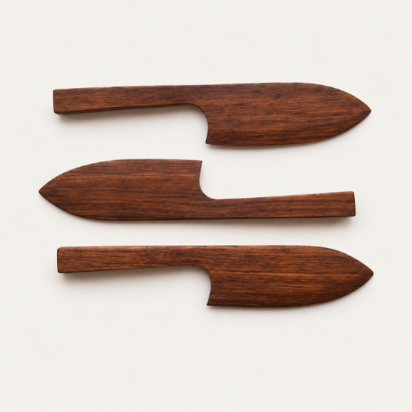 Three handcrafted Brown Oak cake knives by Selwyn House