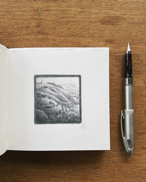 Original Devil's Dyke pencil sketch from Malcolm Trollope-Davis's Brighton Icons sketchbook