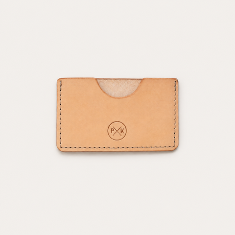 Natural leather card holder by Paula Kirkwood, handcrafted from Italian vegetable-tanned leather