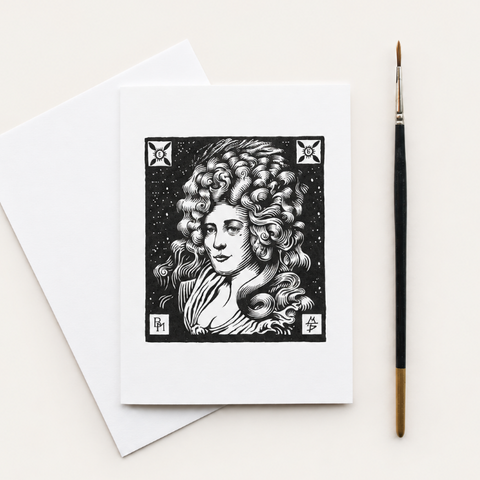Hand-drawn Mrs Fitzherbert illustration on a Brighton greetings card by Malcolm Trollope-Davis