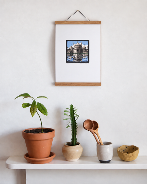 Royal Pavilion Brighton fine art print displayed on a wall with plants and handmade homeware