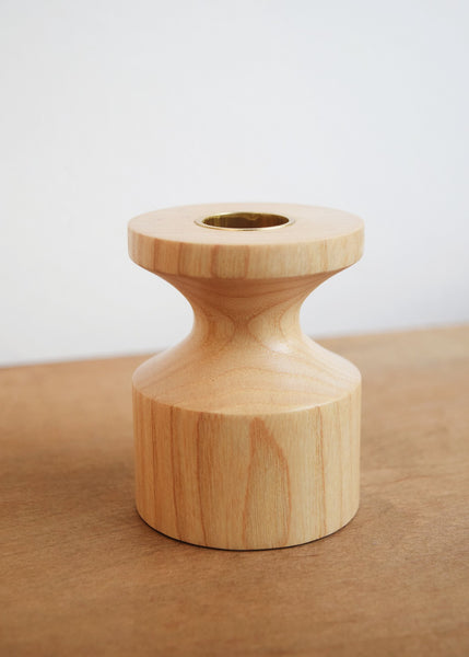 Handcrafted Wooden Candlestick by Selwyn House. Each candle holder is turned from a single piece of Ash. The weight of the wooden base means the candlestick is steady and sturdy. Free gift wrapping and shipped using eco-friendly packaging.
