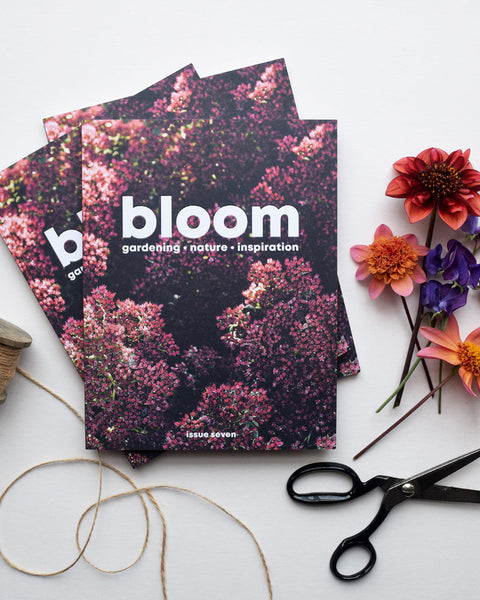 Bloom Issue Seven gardening and nature magazine with flowers and gardening tools
