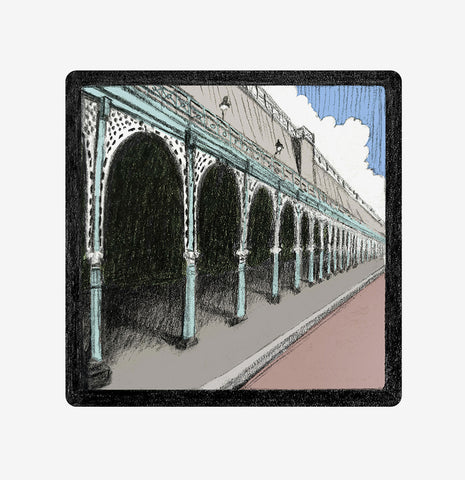 ‘Madeira Terrace’ is part of the ‘Brighton Icons’ collection. A series of limited edition art prints numbered 1 to 75 signed by the artist Malcolm Trollope-Davis and produced as an A3 giclee print. Madeira Terrace is a Grade 2 listed, 865-metre-long stretch of seafront arches and promenade on Madeira Drive in Brighton.