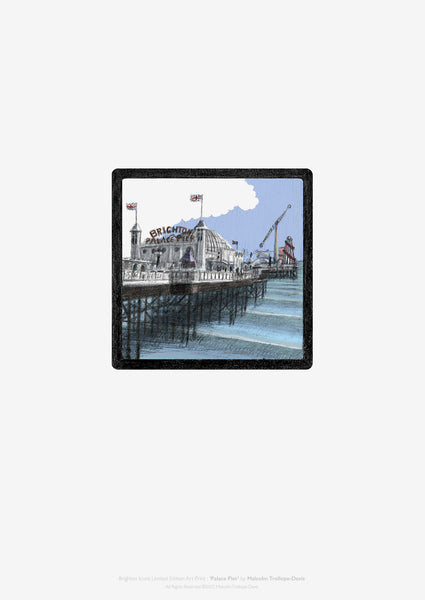 ‘Brighton Palace Pier’ is part of the ‘Brighton Icons’ collection. A series of limited edition art prints numbered 1 to 75 signed by the artist Malcolm Trollope-Davis and produced as an A3 giclee print. Printed in East Sussex on acid-free smooth fine art paper, signed and numbered by the artist.