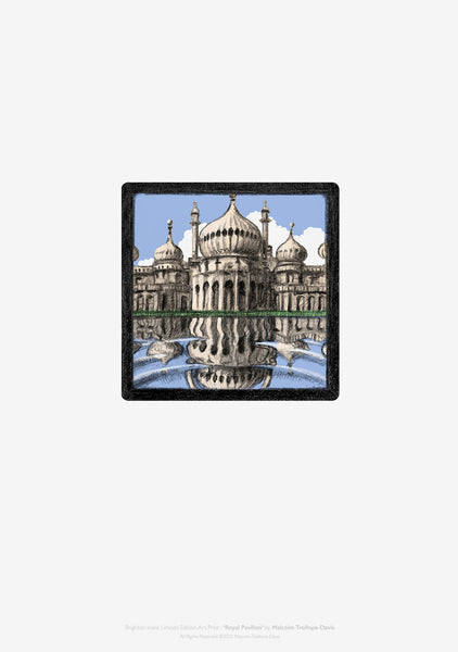‘Royal Pavilion’ is part of the ‘Brighton Icons’ collection. A series of limited edition art prints numbered 1 to 75 signed by the artist Malcolm Trollope-Davis and produced as an A3 giclee print. The Royal Pavilion, and surrounding gardens, also known as the Brighton Pavilion, is a Grade I listed former royal residence located in Brighton, England.  