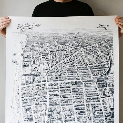 Hand drawn illustrated Brighton Map art print signed by artist Malcolm Trollope-Davis. It makes a perfect gift for anyone who loves Brighton!