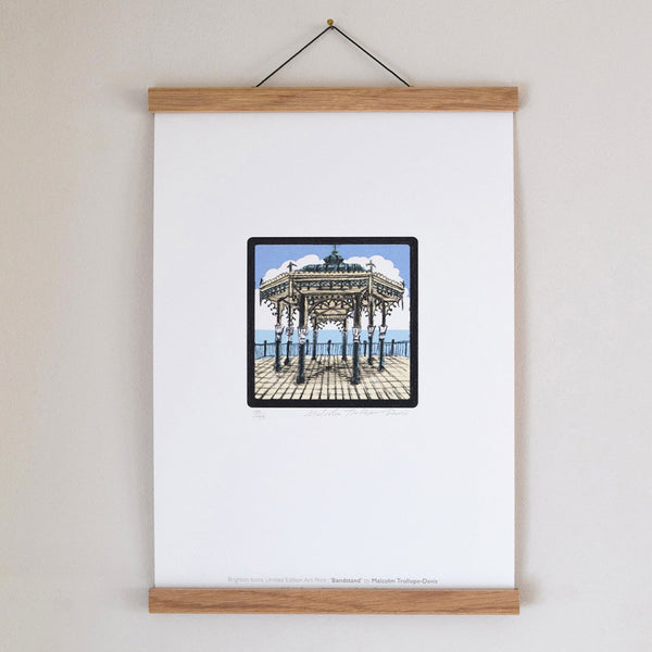 Brighton Bandstand fine art print displayed in an oak poster hanger