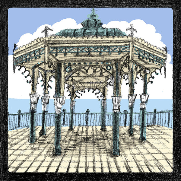 Close-up of Malcolm Trollope-Davis's hand-drawn Brighton Bandstand illustration