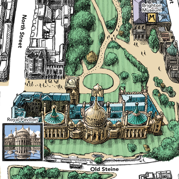 Detail of the Royal Pavilion on the hand-drawn Brighton map