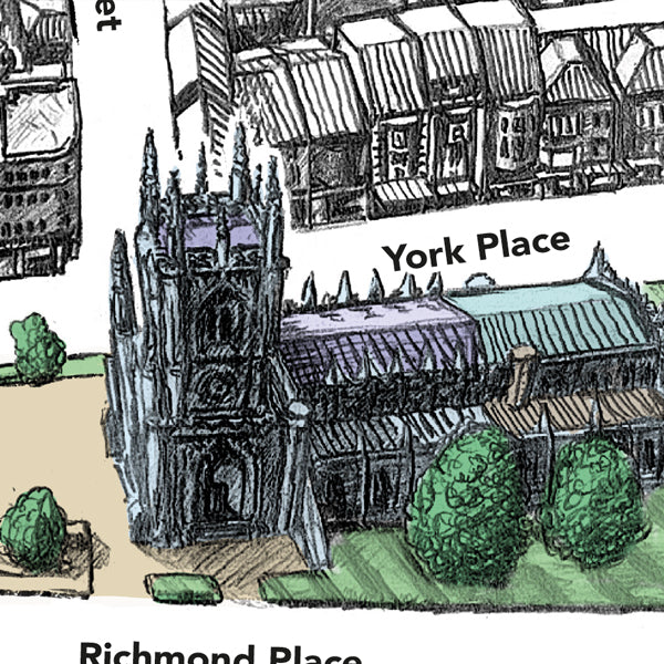 Detail of St Peter's Church on the hand-drawn Brighton map