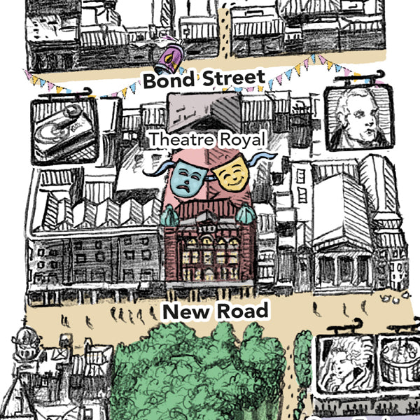 Detail of Theatre Royal Brighton on the hand-drawn Brighton map