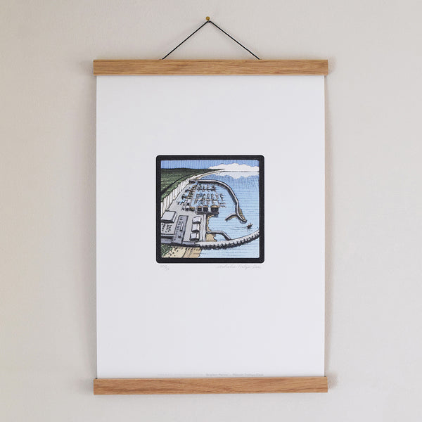 Brighton Marina fine art print displayed in an oak poster hanger