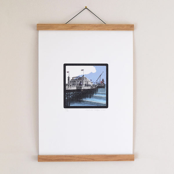 Brighton Palace Pier fine art print displayed in an oak poster hanger