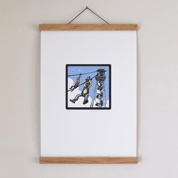 Brighton Zip fine art print displayed in an oak poster hanger