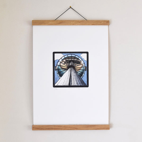 Brighton i360 fine art print displayed in an oak poster hanger