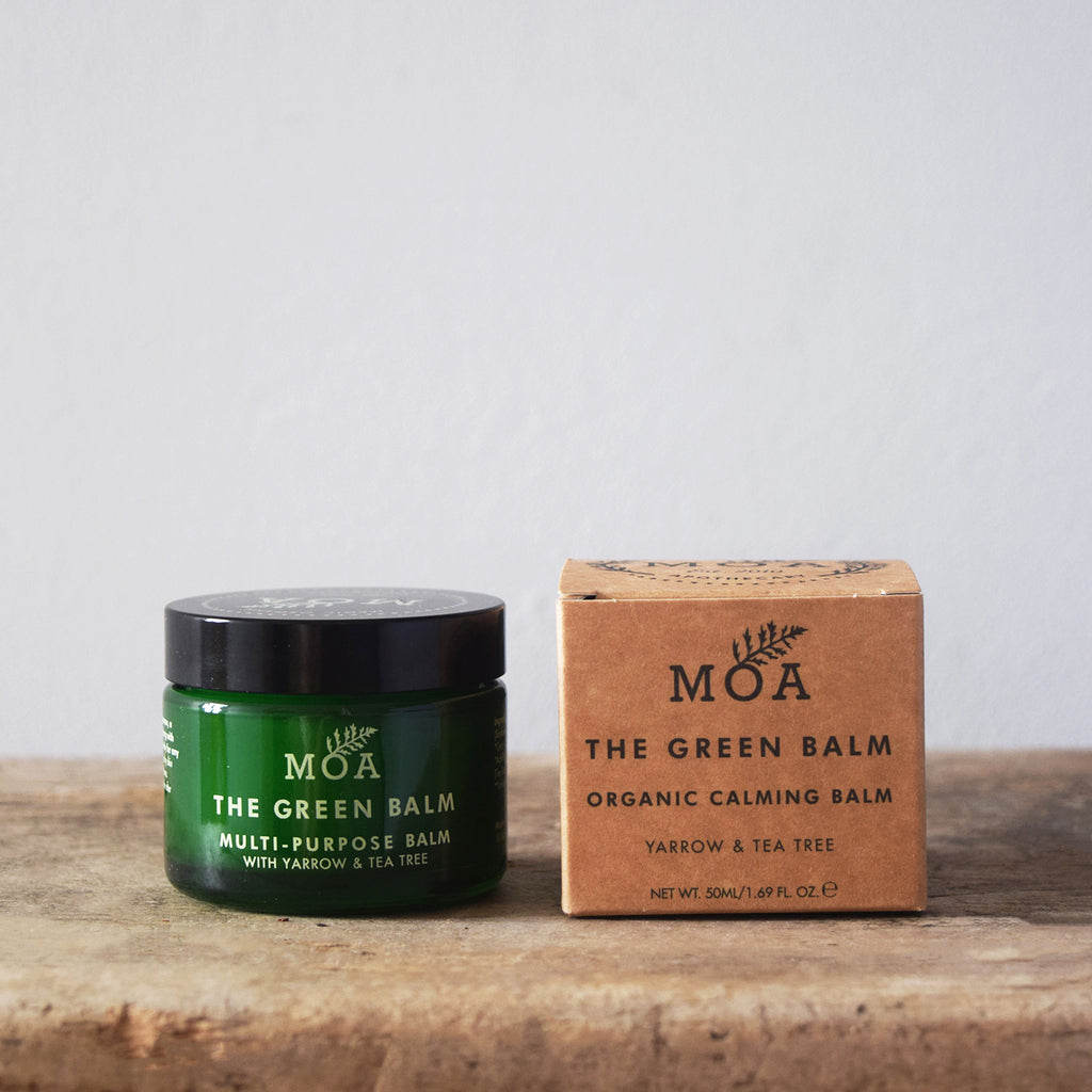 The Green Balm by MOA Magic Organic Apothecary - A 100% natural and organic multi-purpose calming balm. The Green Balm combines MOA’s hero herb yarrow (Achillea millefolium), used for millenia to protect, heal and repair, along with tea tree oil, nature’s powerful antiseptic.