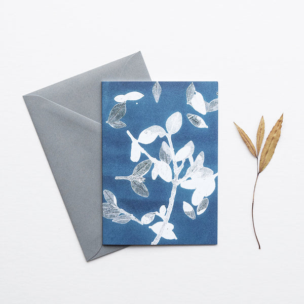 ‘Midnight Garden I I’ by heraldBLACK is a greeting card featuring one of the original monoprints from the 'Midnight Garden' range. 