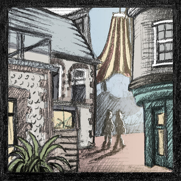 Close-up of Malcolm Trollope-Davis's hand-drawn Hanningtons Lane Brighton illustration