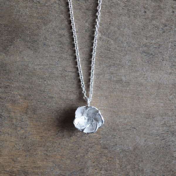 Handmade sterling silver Hawthorn Blossom necklace by Alice Stewart Jewellery
