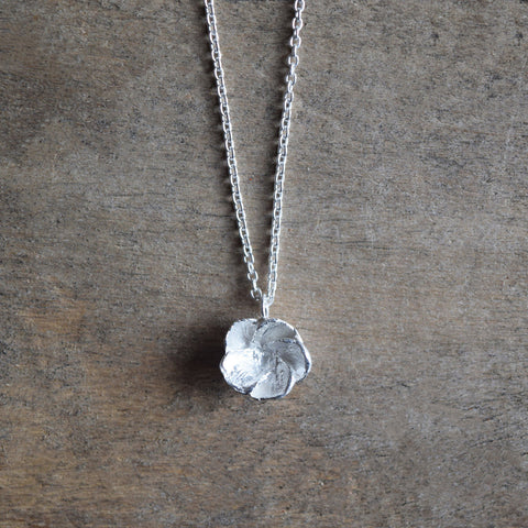 Handmade sterling silver Hawthorn Blossom necklace by Alice Stewart Jewellery
