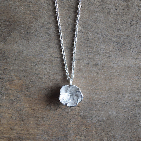 Beautiful handmade Hawthorn Blossom silver pendant necklace by Alice Stewart Jewellery. Consciously handcrafted from ethically sourced materials in solid sterling silver. 
