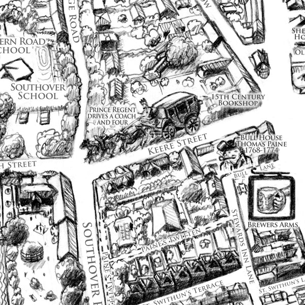 This is a Lewes Map limited edition print hand drawn by Malcolm Trollope-Davis.
