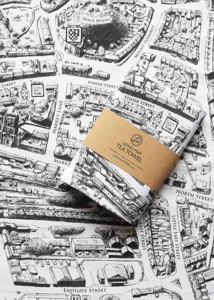 Lewes Map tea towel featuring part of our hand drawn map of Lewes by artist Malcolm Trollope-Davis. Made in the UK from 100% premium cotton, it makes a perfect gift for anyone who loves Lewes! 