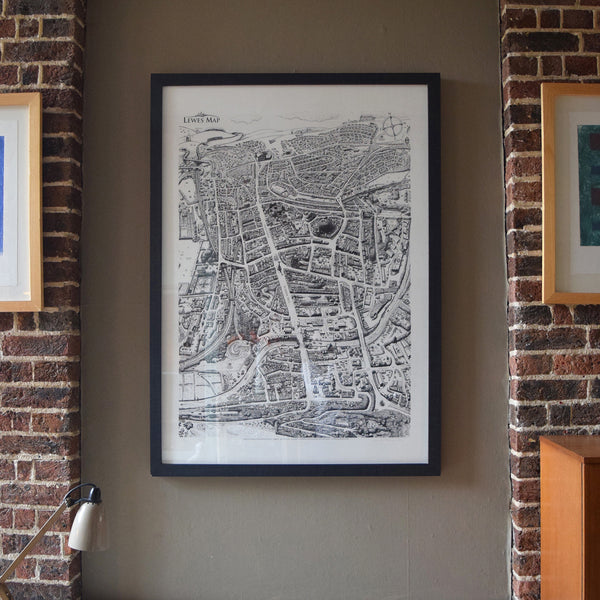 This is a Lewes Map limited edition art print hand-drawn by artist Malcolm Trollope-Davis.
