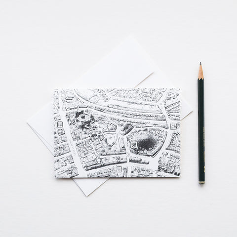 'Lewes Map' greeting card features a section of the original pencil drawings of the Lewes Map by Malcolm Trollope Davis.