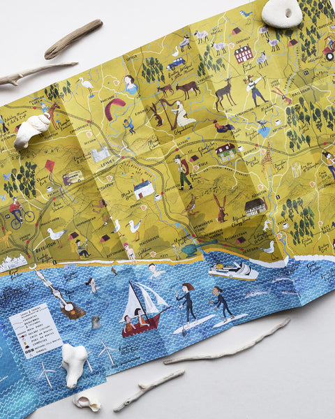 We love this East Sussex Art & Culture Map & Guide for walking and cycling with beautiful illustrations by Benjamin Phillips! The focus of this lovely little fold out map and guide is East Sussex and includes the South Downs, Brighton, Lewes and Newhaven showing the usual mix of outdoor activities and cultural sites.   