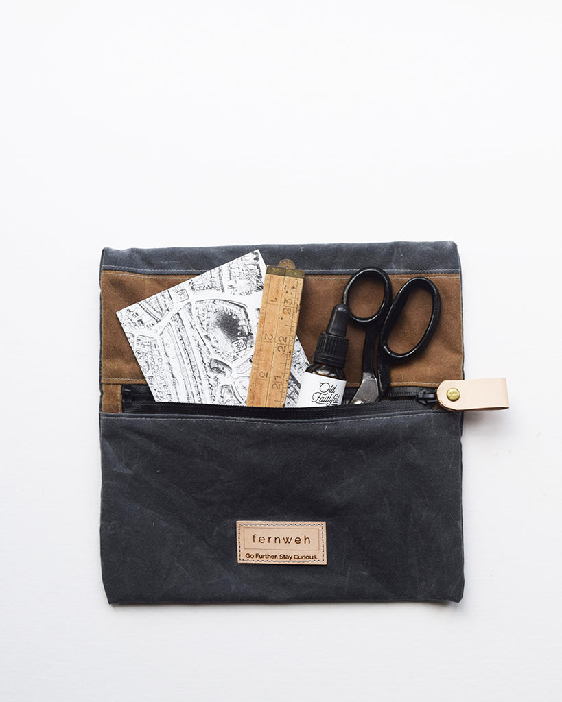 Handmade Waxed Canvas Zipper Pouch Lewes Map Store
