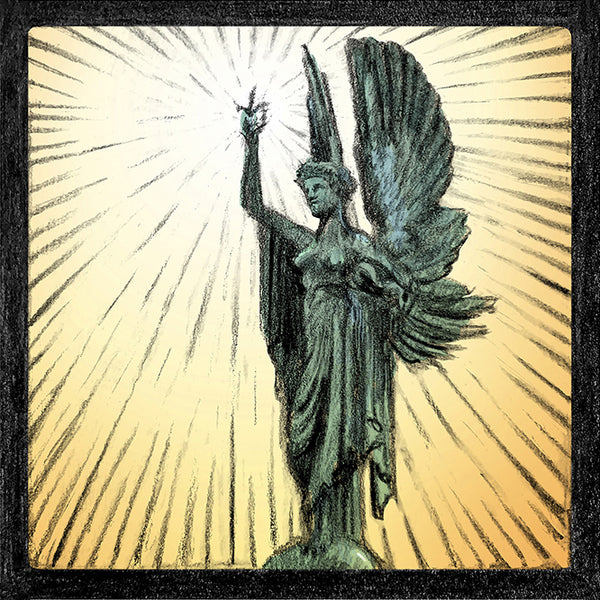 Close-up of Malcolm Trollope-Davis's hand-drawn Peace Statue Brighton illustration