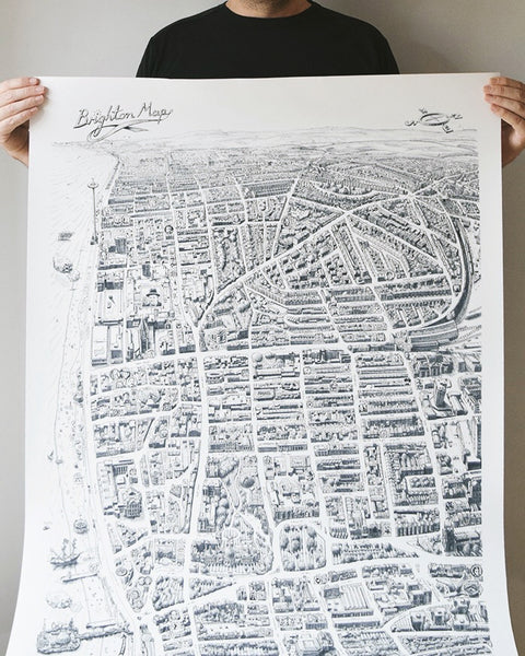 Hand drawn illustrated Brighton Map art print signed by artist Malcolm Trollope-Davis. It makes a perfect gift for anyone who loves Brighton!