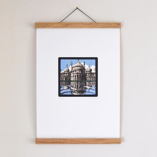 ‘Royal Pavilion’ is part of the ‘Brighton Icons’ collection. A series of limited edition art prints numbered 1 to 75 signed by the artist Malcolm Trollope-Davis and produced as an A3 giclee print. The Royal Pavilion, and surrounding gardens, also known as the Brighton Pavilion, is a Grade I listed former royal residence located in Brighton, England.
