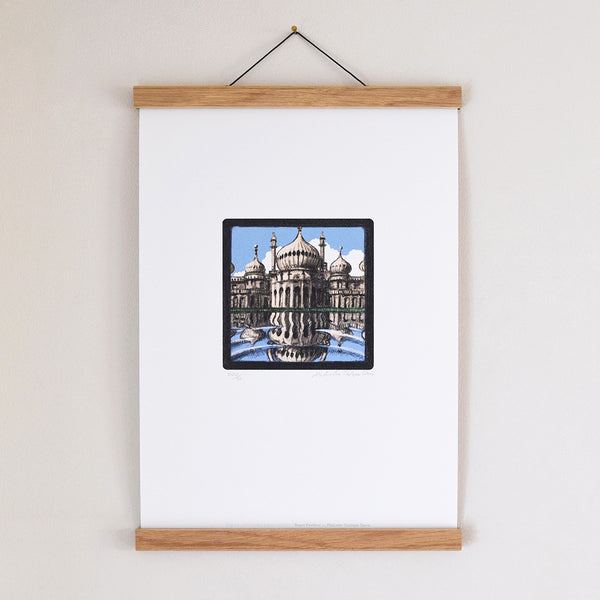 Royal Pavilion Brighton fine art print displayed in an oak poster hanger