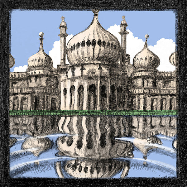 Close-up of Malcolm Trollope-Davis's hand-drawn Royal Pavilion illustration