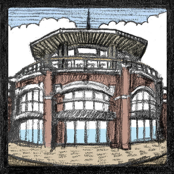 Close-up of Malcolm Trollope-Davis's hand-drawn Shelter Hall Brighton illustration