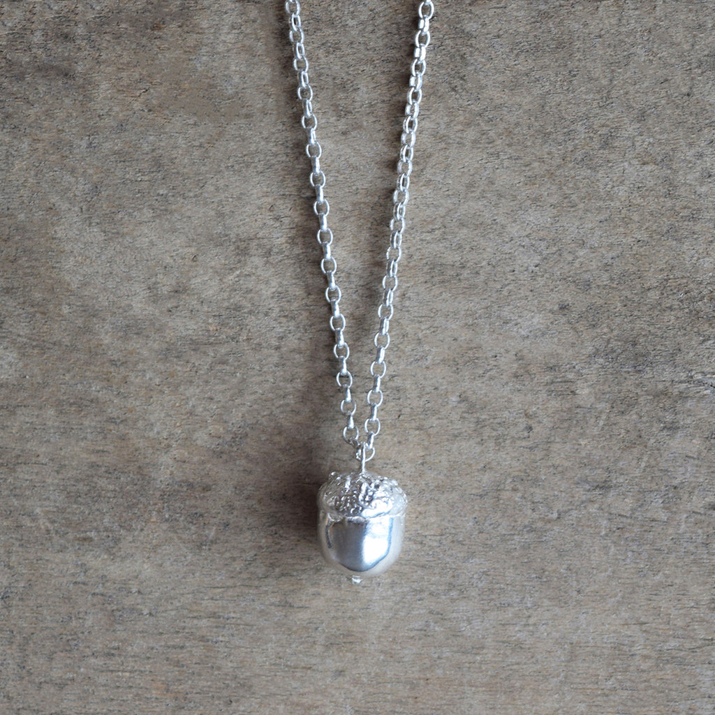 Silver acorn necklace by Alice Stewart Jewellery, handcrafted from solid sterling silver with an adjustable chain