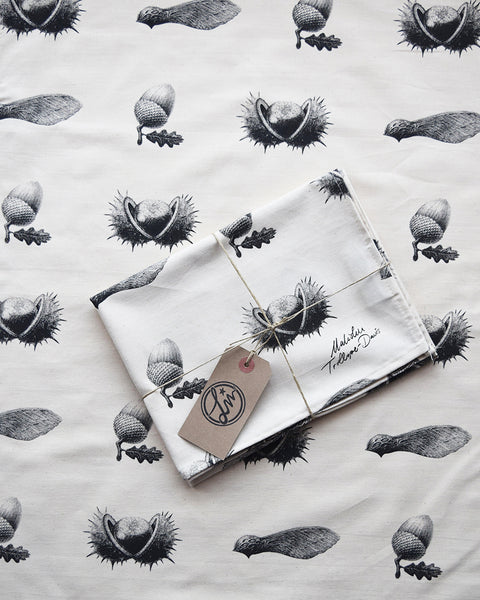 This botanical inspired tea towel features the first three pencil drawings from the 'Technature' range; 'Acorn', 'Sycamore Seed' and 'Horse Chestnut' by illustrator and commercial artist Malcolm Trollope-Davis. Screen printed on 100% natural premium cotton and made in the UK, it makes a perfect gift for someone who loves nature!