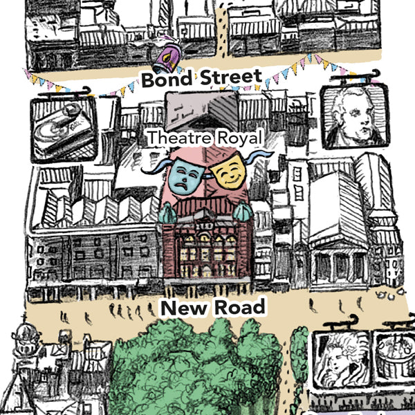Brighton Theatre Royal - Hand drawn illustrated Brighton Map art print signed by artist Malcolm Trollope-Davis. It makes a perfect gift for anyone who loves Brighton and Hove.