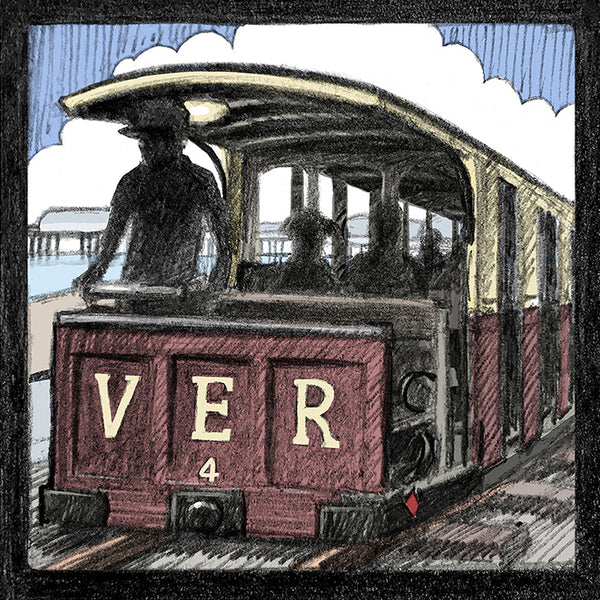 Close-up of Malcolm Trollope-Davis's hand-drawn Volk's Electric Railway illustration