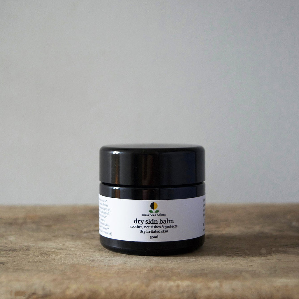 Hand blended in small batches, this organic dry skin balm by miss bees balms is  delicately scented with a warm, herbaceous and woody blend of pure essential oils. 